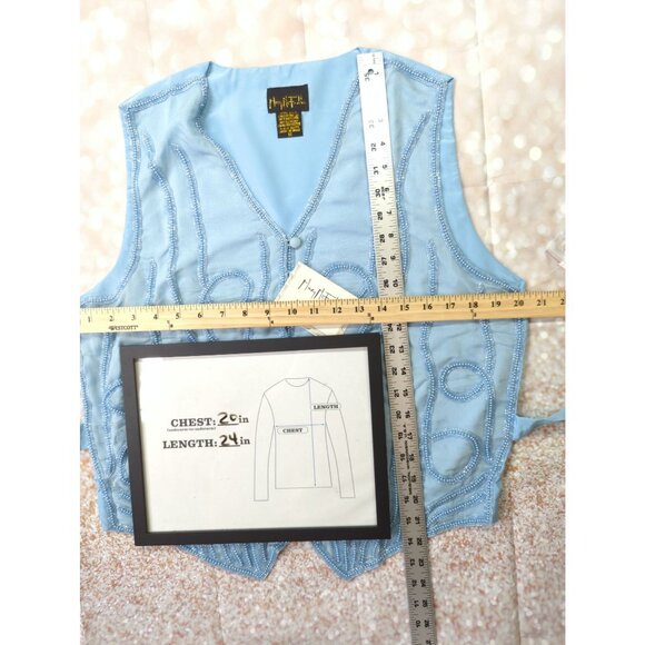 Vintage Mary McFadden Womens Medium Light Blue Silk Beaded Vest New - Picture 9 of 10
